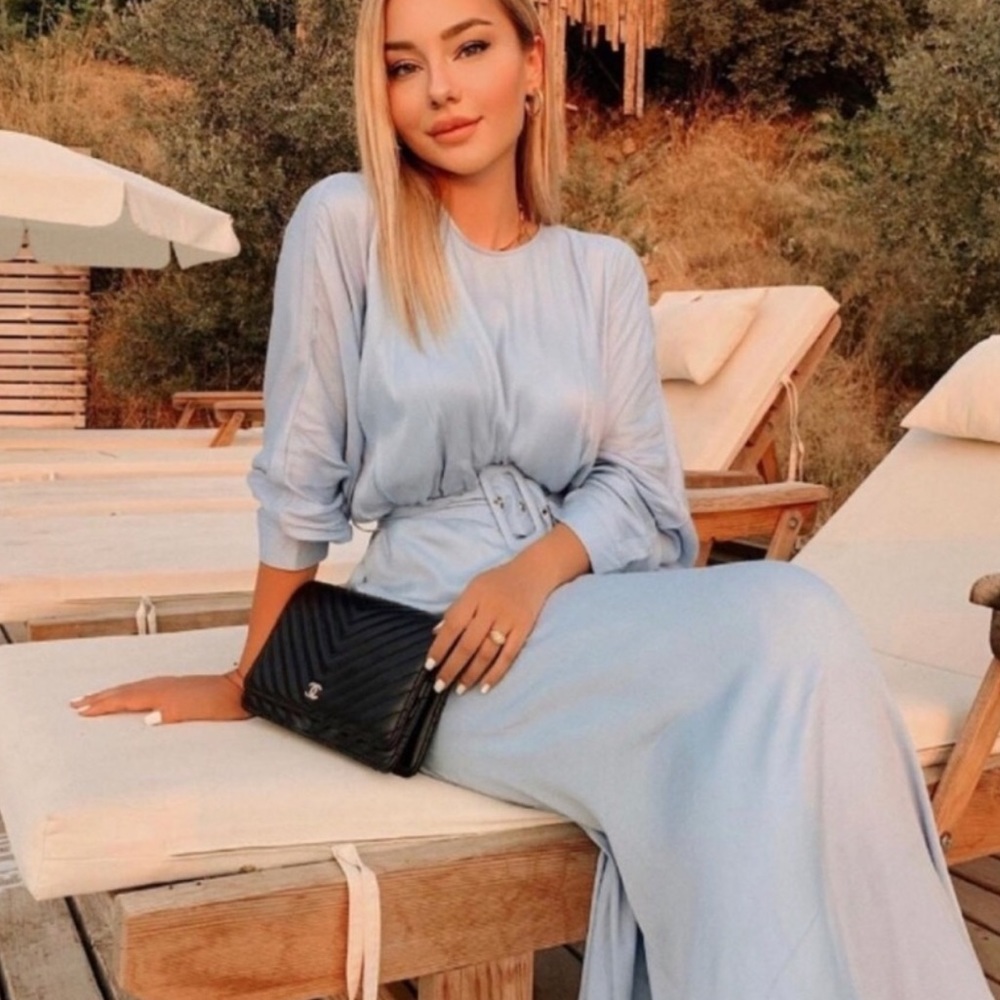 ZARA Baby Blue Belted Satin Effect Midi Dress - Picture 6 of 14